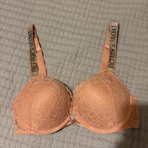 Victoria's Secret Lace Bra in Peach with Embellished Straps